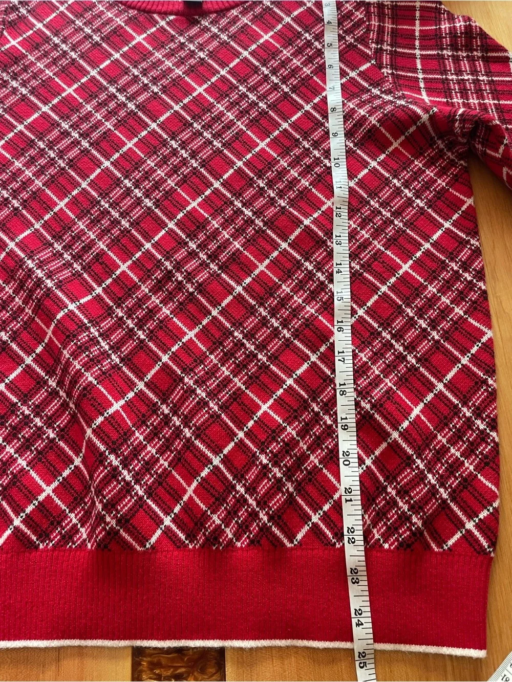 Lands' End Red Plaid Crewneck Sweater